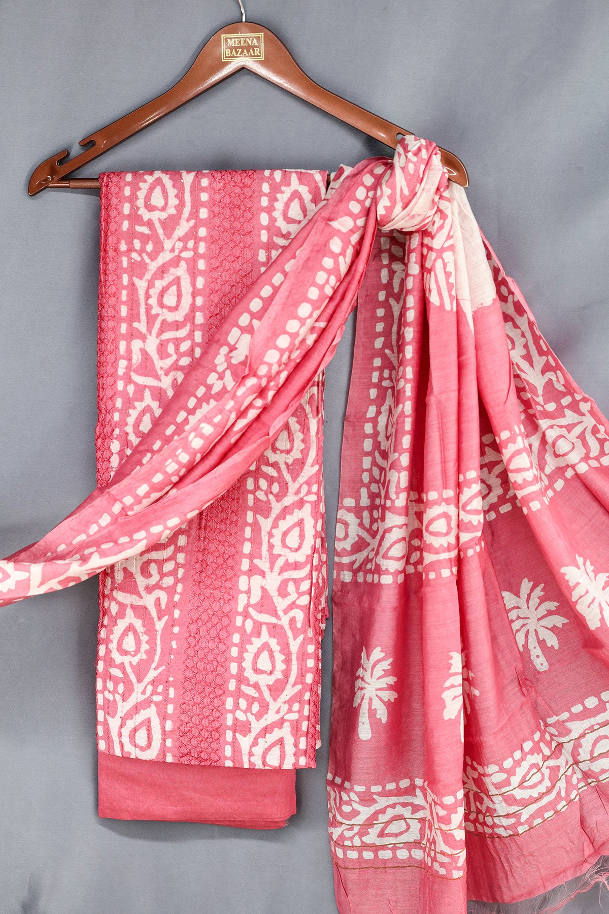 Pink Cotton Printed Unstitched Suit