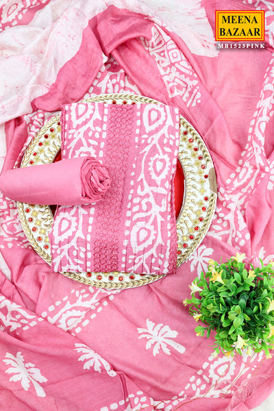 Pink Cotton Printed Unstitched Suit