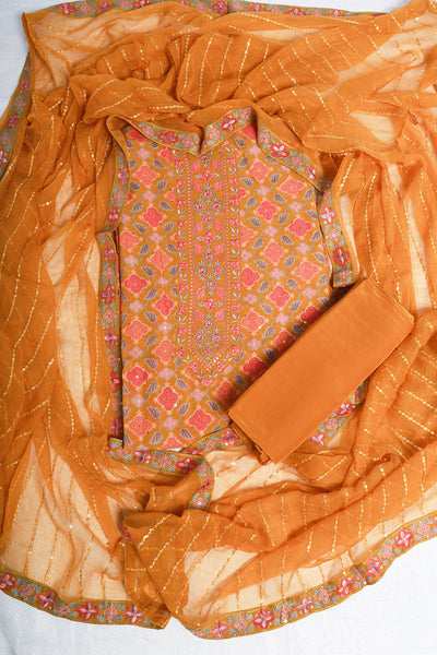 Mustard Georgette Floral Embroidered Suit Set