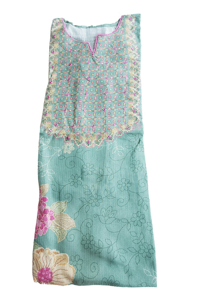 Sea Green Muslin Floral Printed Resham & Sequins Embellished Suit Set