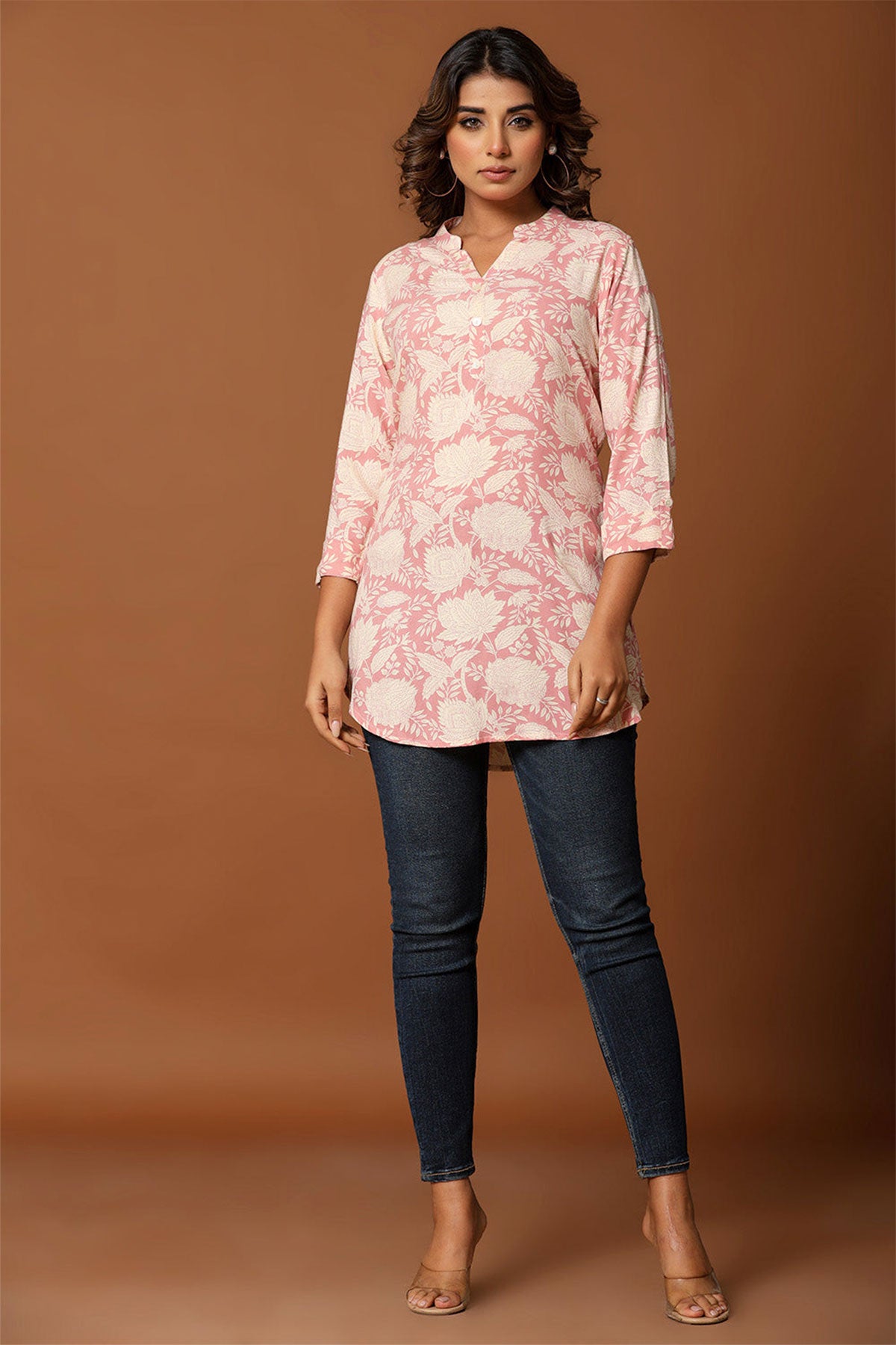 Pink Floral Printed Cotton Tunic
