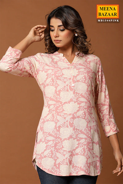 Pink Floral Printed Cotton Tunic