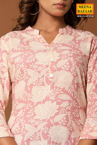 Pink Floral Printed Cotton Tunic
