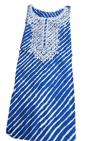 Blue Cotton Leheriya Printed Kurti Set