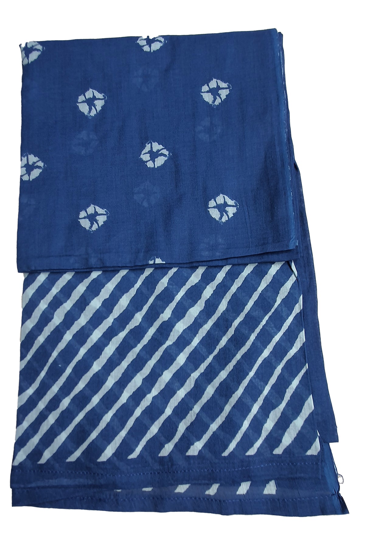 Blue Cotton Leheriya Printed Kurti Set