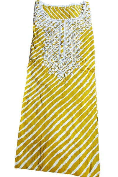 Mustard Cotton Leheriya Printed Kurti Set