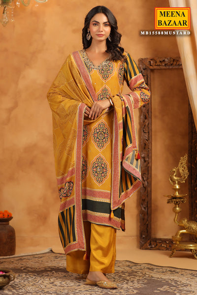 Mustard Crepe Ajrakh Print Kurti With Dupatta Set