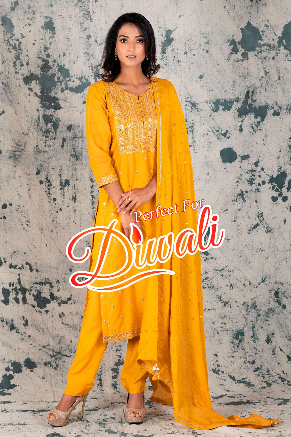 Mustard Silk Zari & Sequins Suit