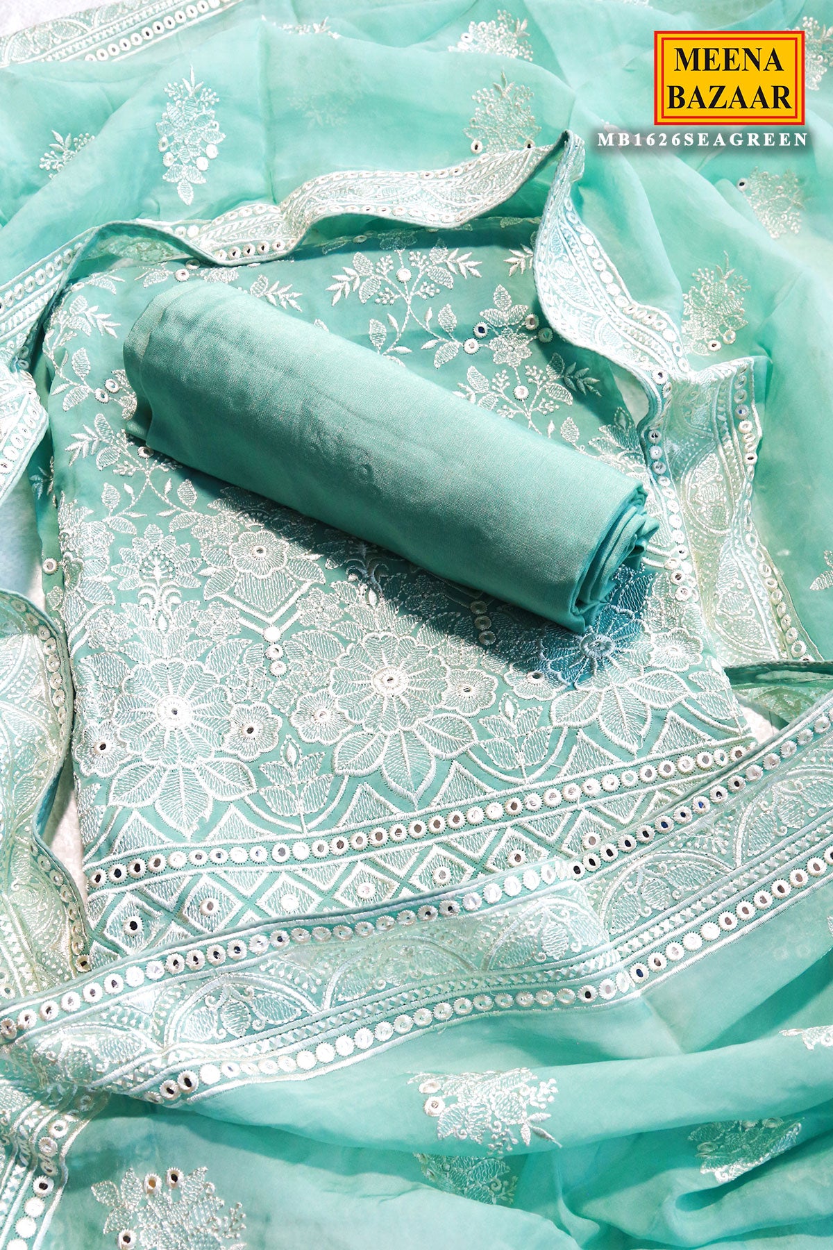 Sea Green Organza Thread Embroidered Suit Set