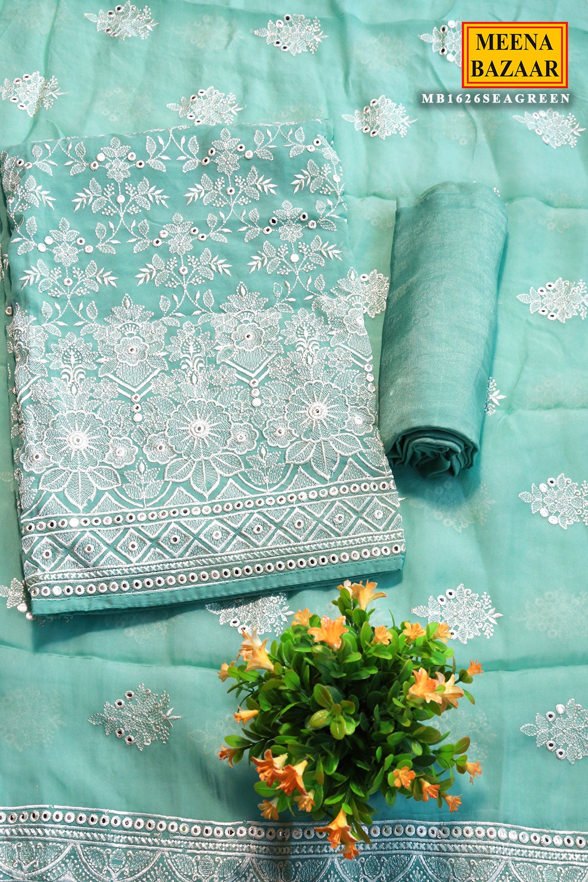Sea Green Organza Thread Embroidered Suit Set
