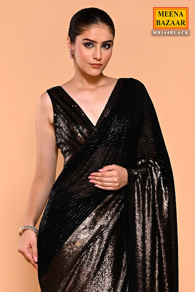 Black Sequin Embroidered Georgette Saree