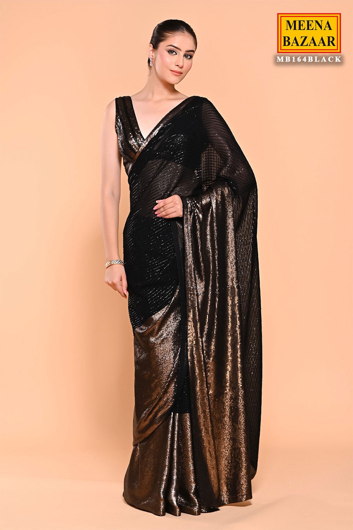 Black Sequin Embroidered Georgette Saree