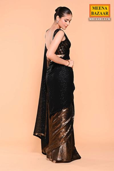 Black Sequin Embroidered Georgette Saree