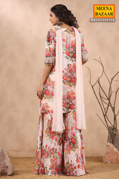 Light Pink Crepe Printed Cut-Dana Neck Embroidered Suit Set