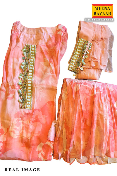 Gajari Georgette Floral Printed Neck Embellished Sharara Suit