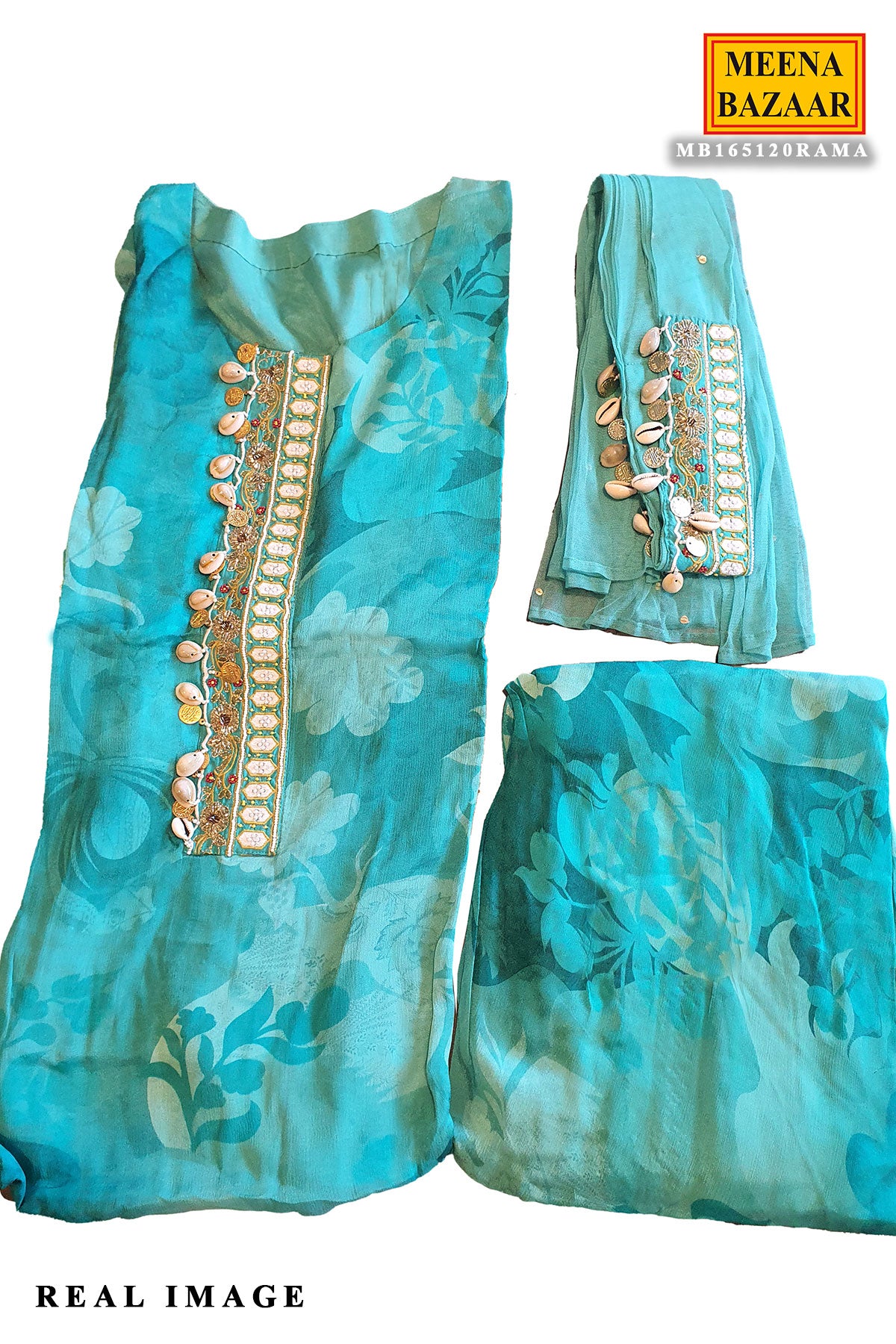 Rama Green Georgette Floral Printed Neck Embellished Sharara Suit