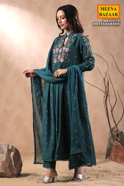 Rama Chanderi Silk Floral Threadwork Embroidered Suit