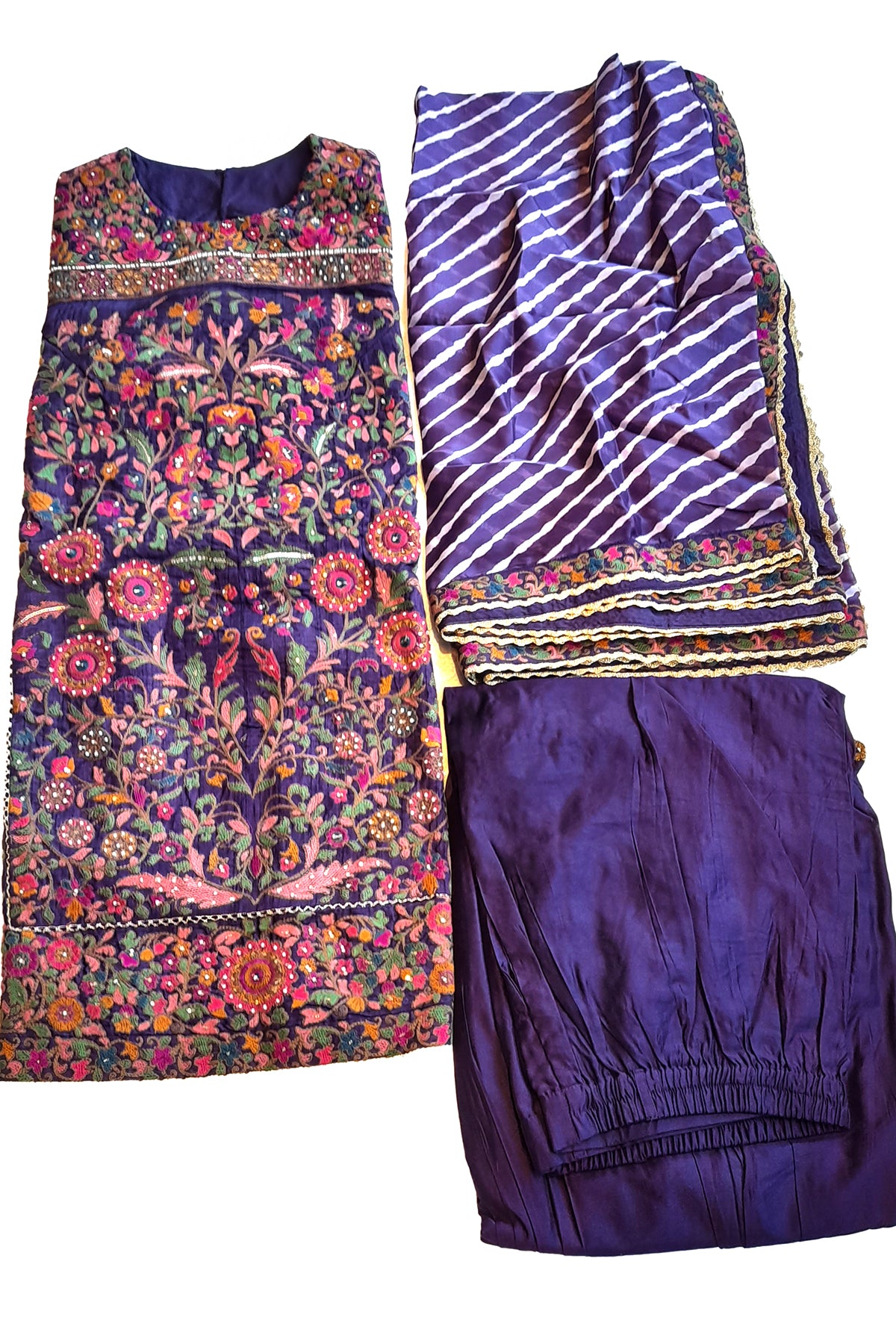 Purple Silk Embroidered Kurti Gharara Suit