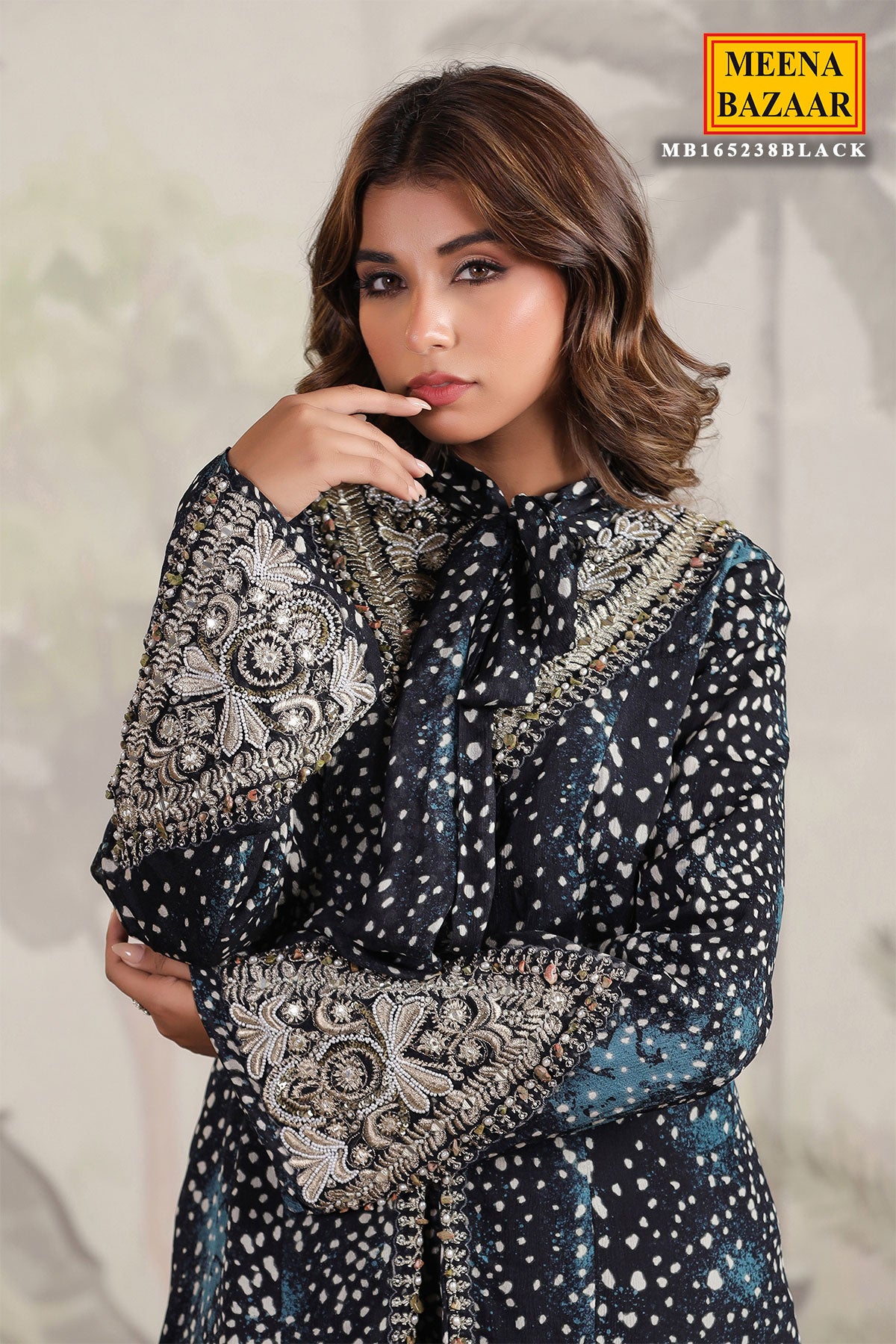 Black Georgette Embroidered Jacket Style Kurta Sharara Set