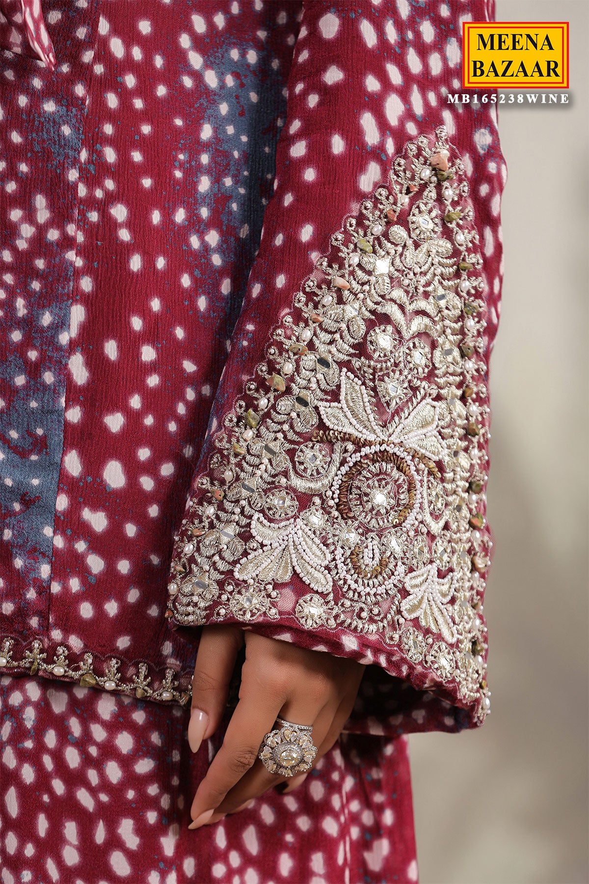 Burgundy Georgette Embroidered Jacket Style Kurta Sharara Set