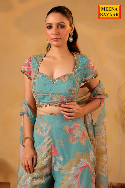 Graceful Sea Green Organza Embroidered Lehenga Set