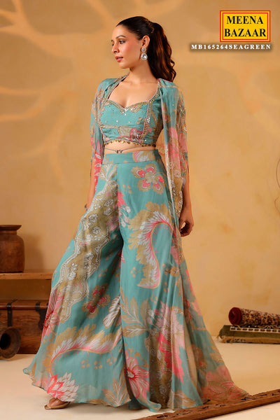 Graceful Sea Green Organza Embroidered Lehenga Set