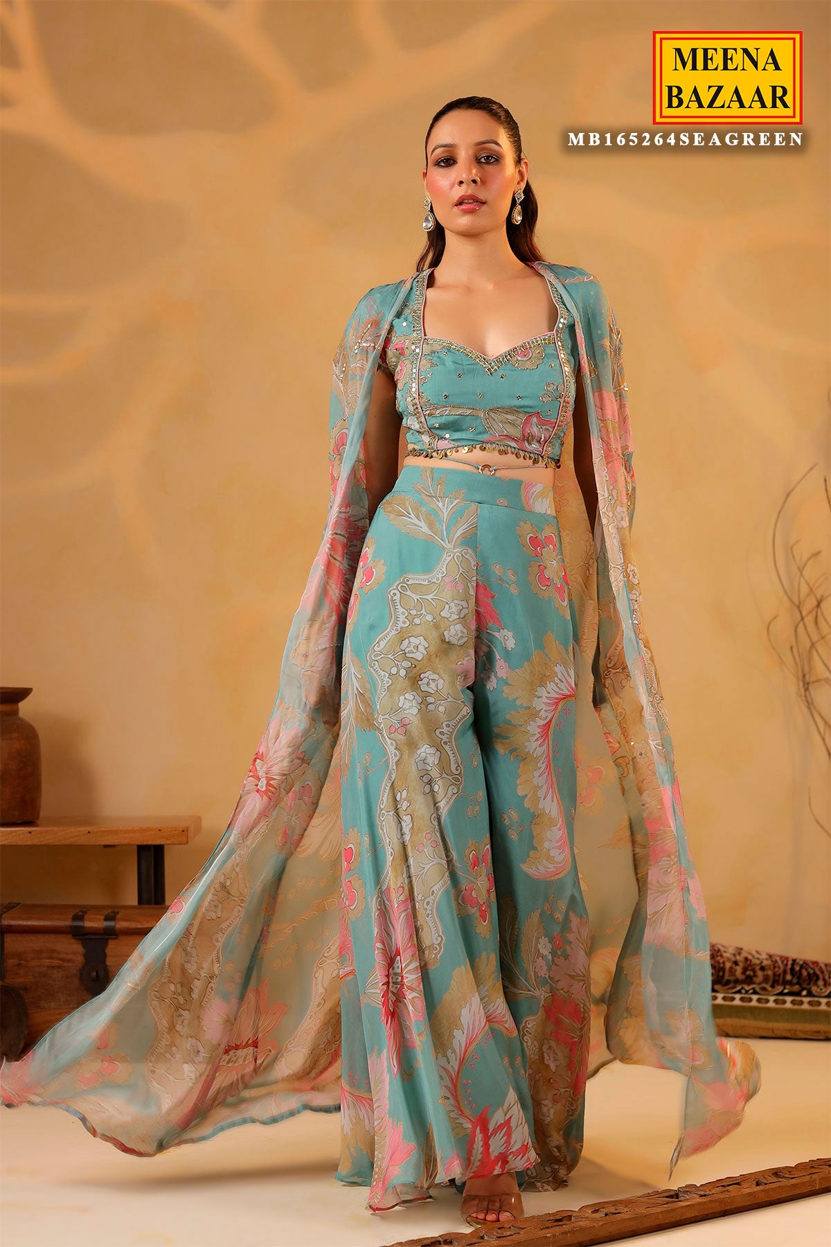 Graceful Sea Green Organza Embroidered Lehenga Set
