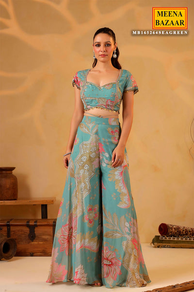Graceful Sea Green Organza Embroidered Lehenga Set