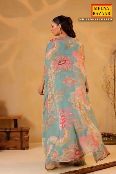 Graceful Sea Green Organza Embroidered Lehenga Set