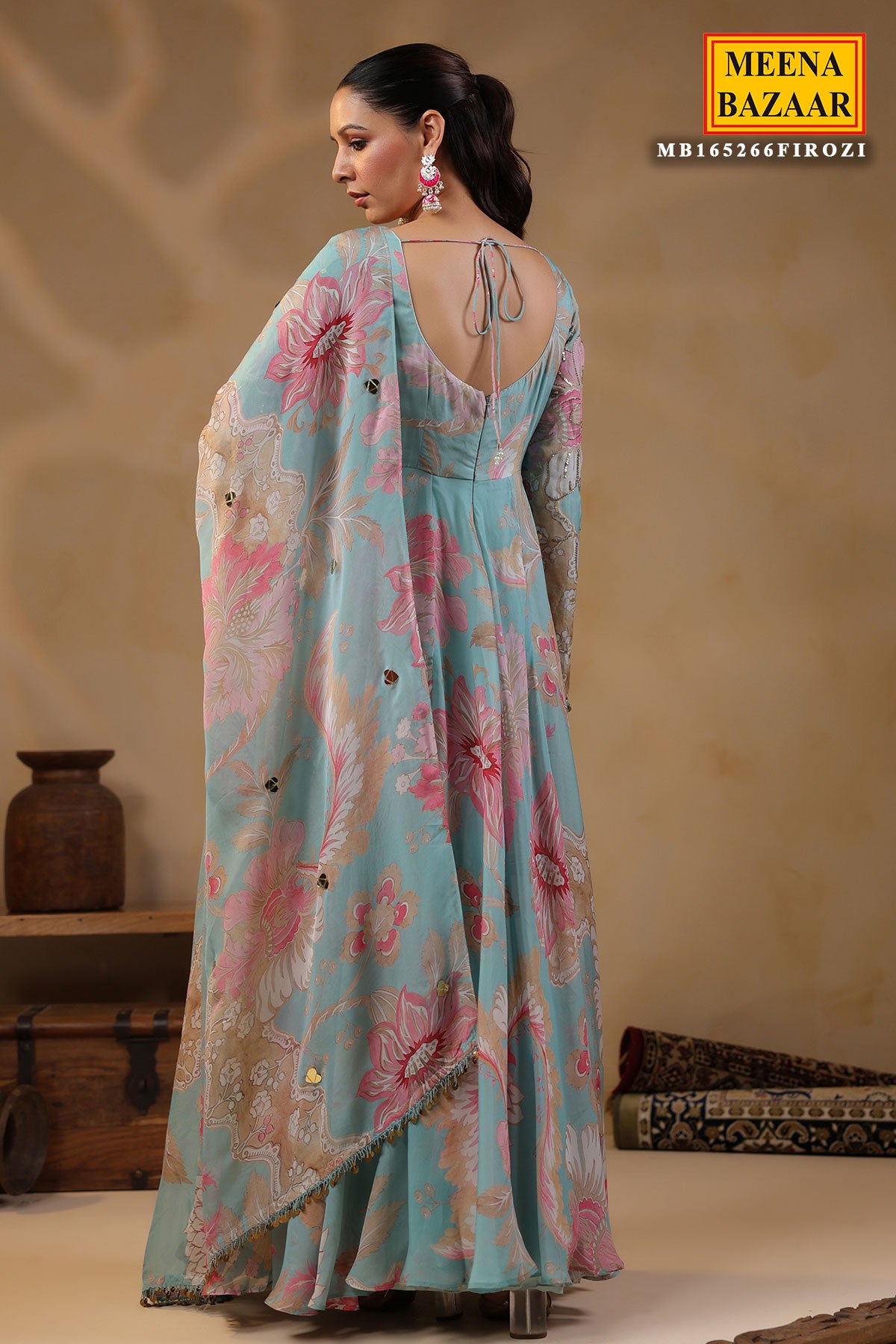 Firozi Organza Mirror And Cut-Dana Embroidered Gown