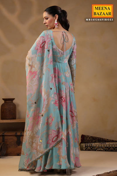 Firozi Organza Mirror And Cut-Dana Embroidered Gown