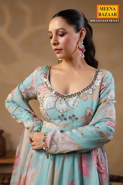Firozi Organza Mirror And Cut-Dana Embroidered Gown