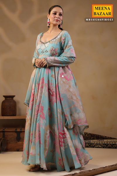 Firozi Organza Mirror And Cut-Dana Embroidered Gown