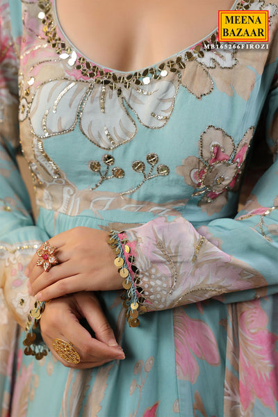 Firozi Organza Mirror And Cut-Dana Embroidered Gown