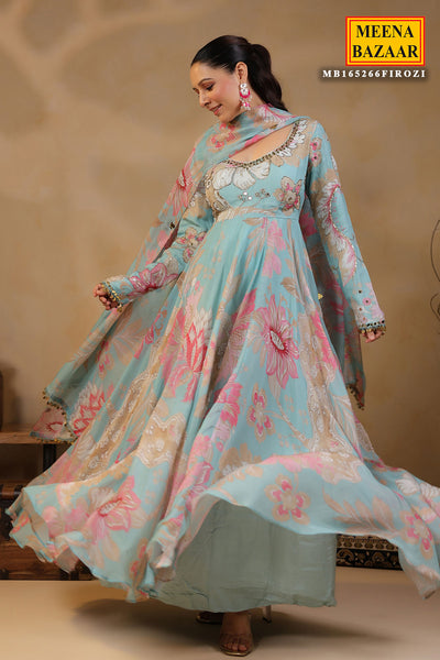 Firozi Organza Mirror And Cut-Dana Embroidered Gown