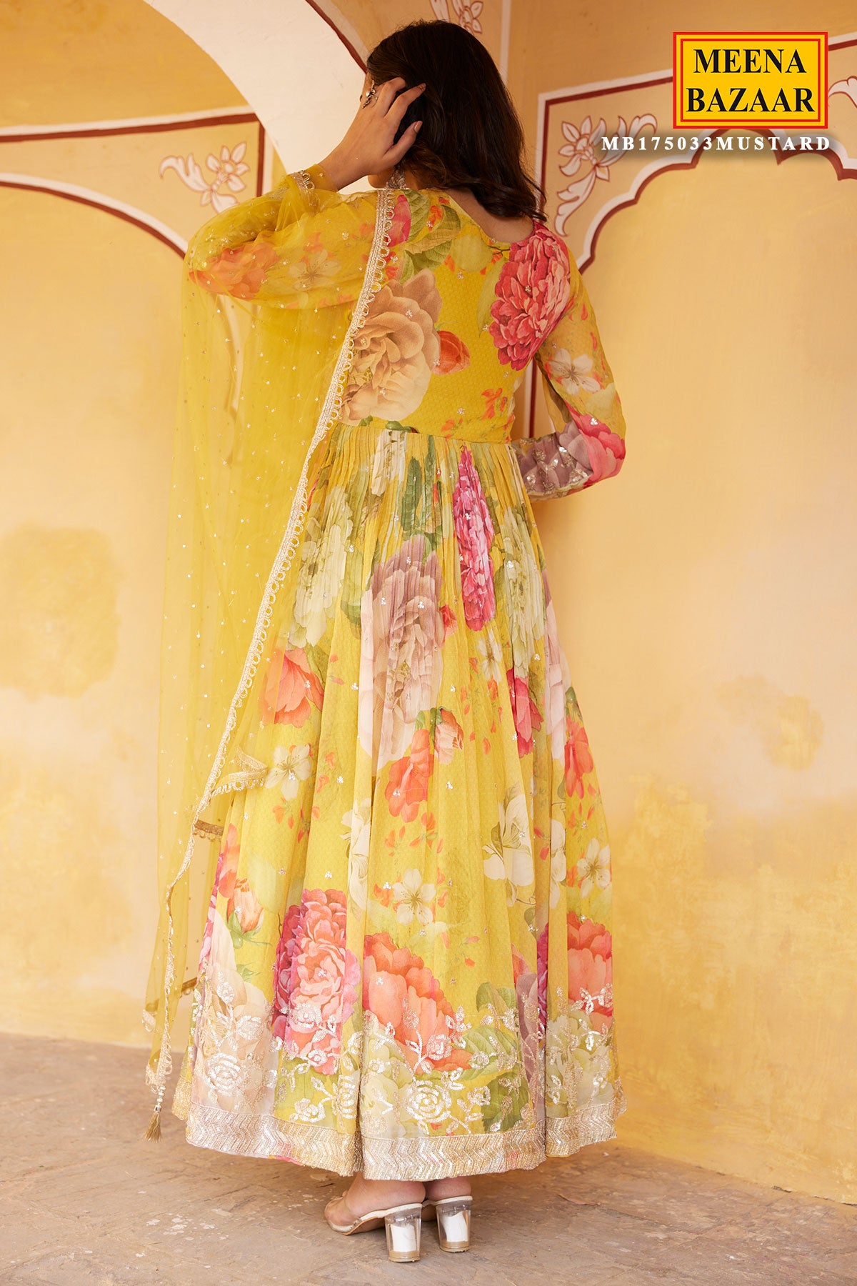 Wine Georgette Neck Embroidered Floor Length Gown with Asymmetrical Sl – Meena  Bazaar