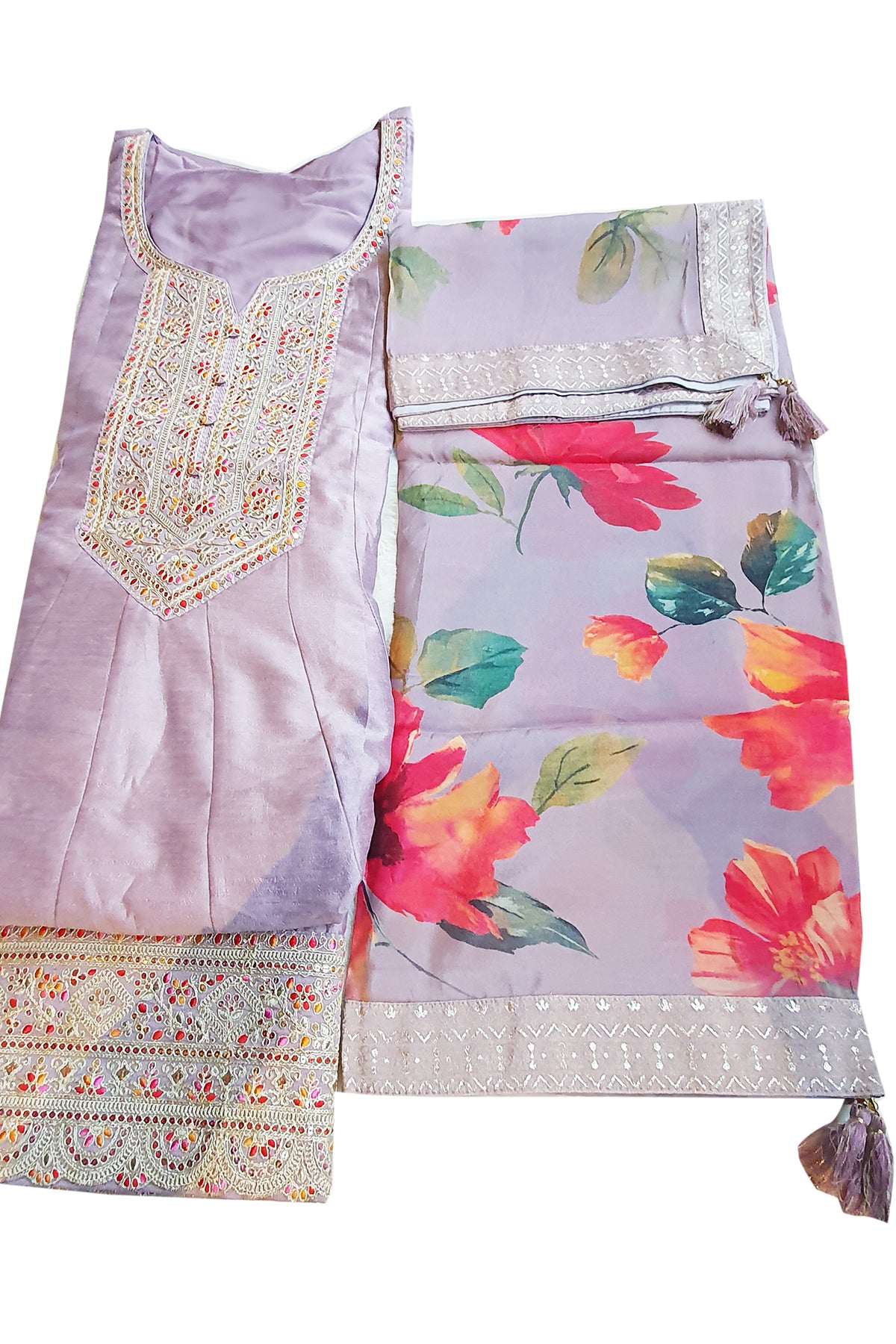 Mauve Soft Silk Embroidered Anarkali Gown Dupatta Set