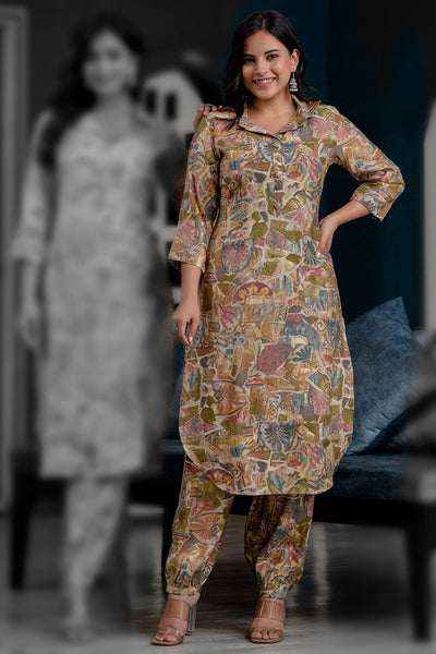 Mehandi Muslin Abstract Floral Printed Co-ord Set