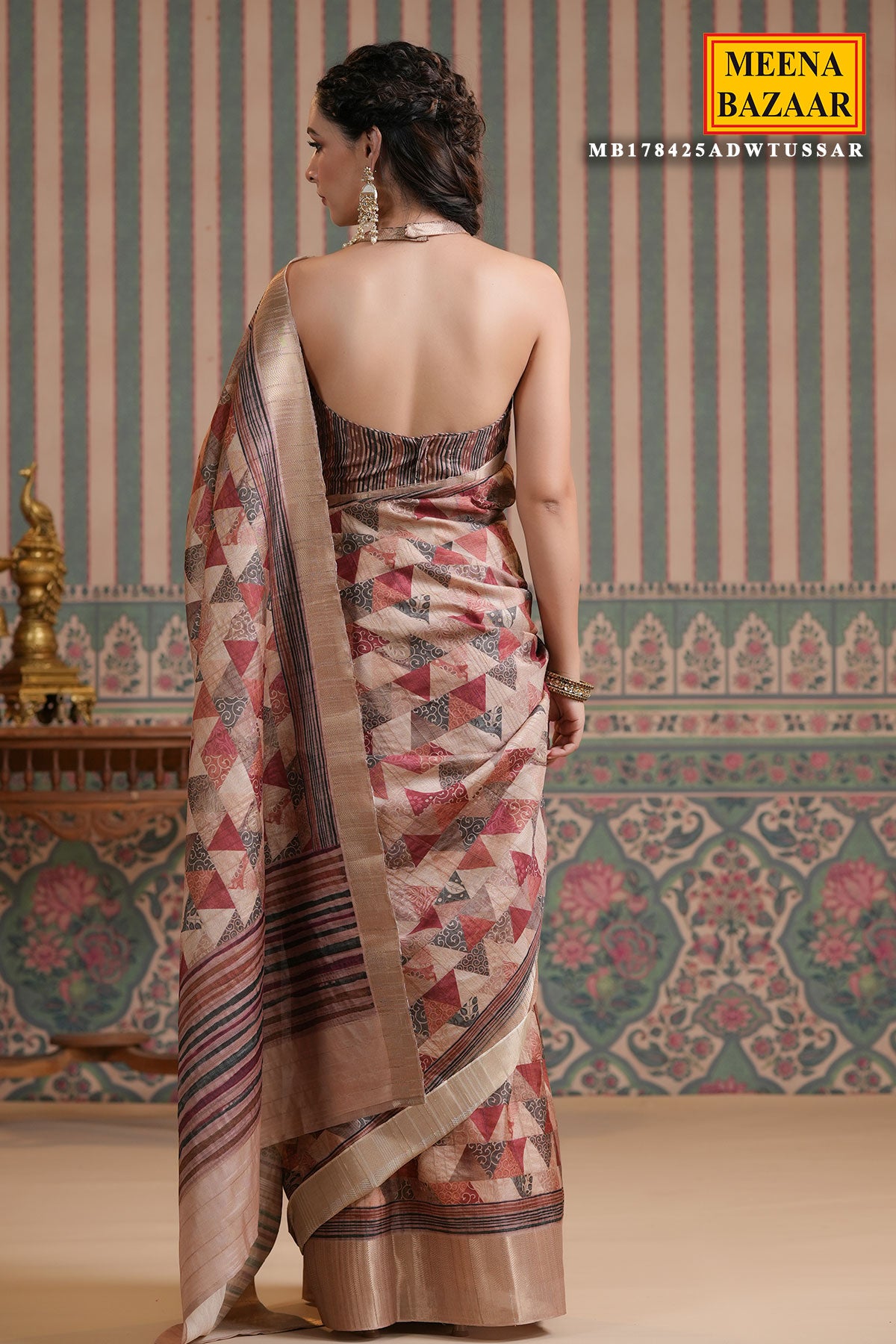 Tussar Hued Tussar Silk Geometrical Printed Saree