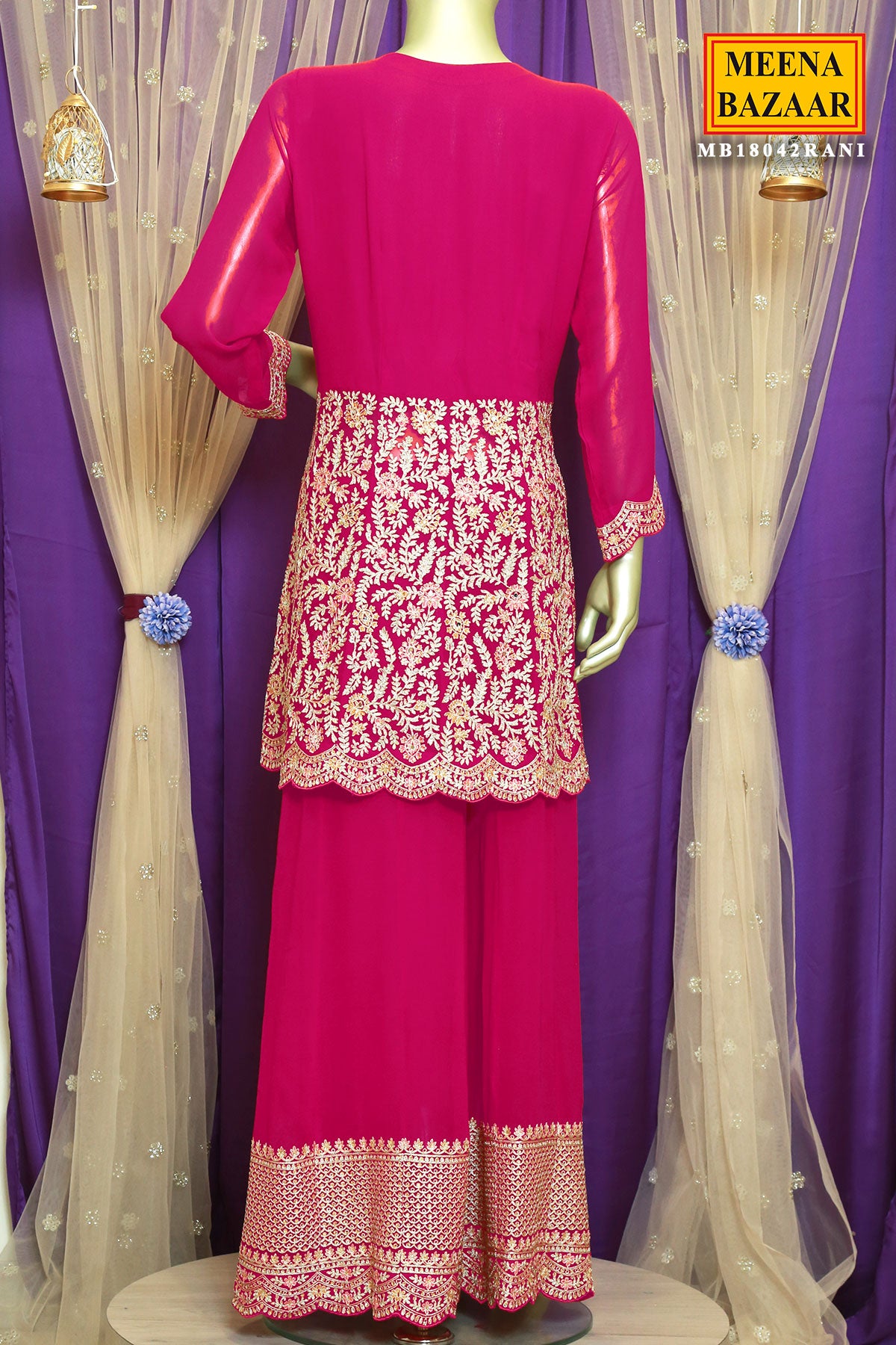 Rani Georgette Zari Cutdana Swarovski Embroidered Sharara Suit