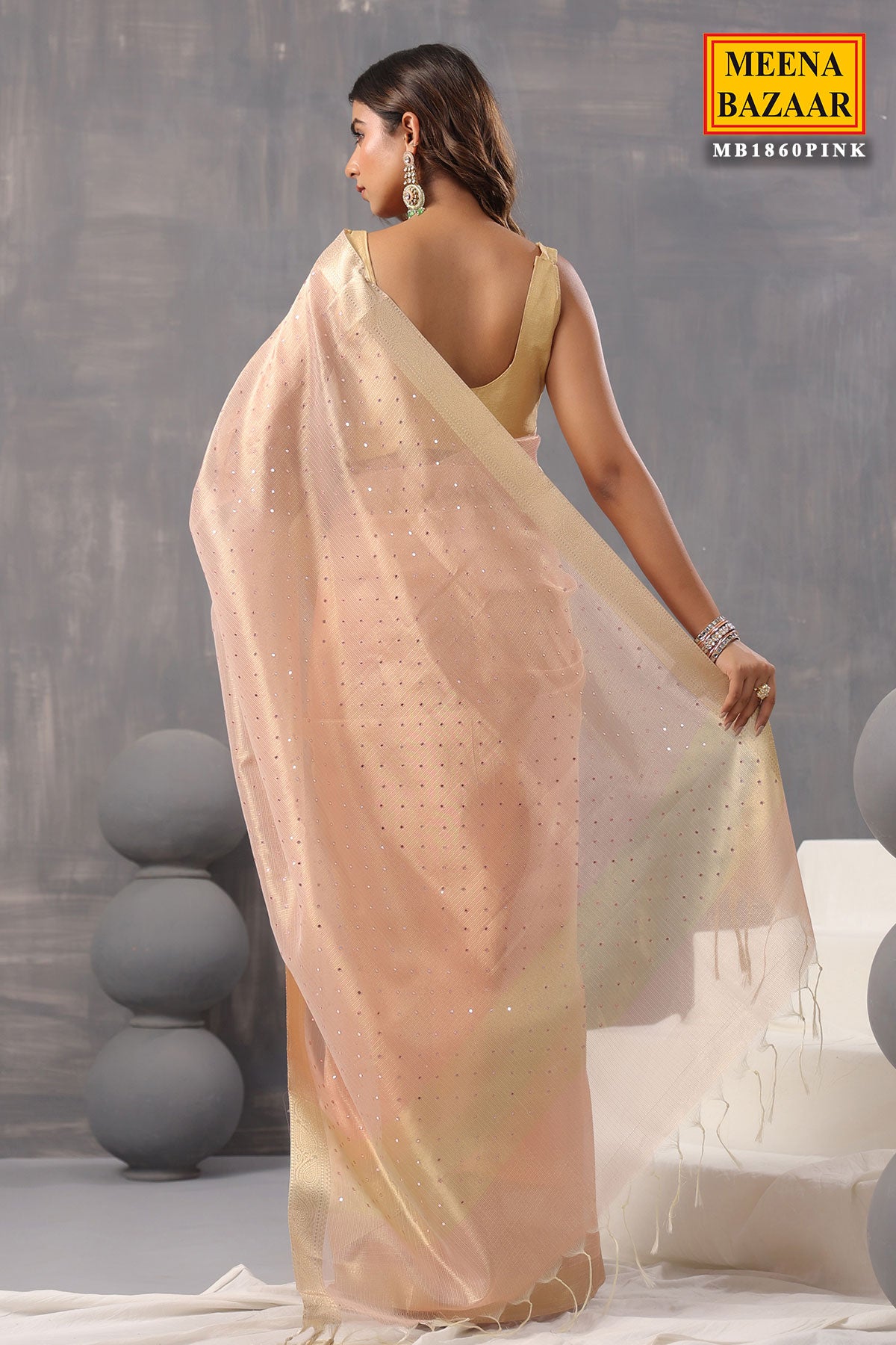 Pink Cotton Tissue Woven Saree