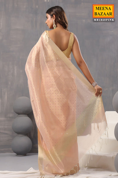 Pink Cotton Tissue Woven Saree