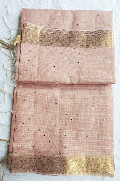 Pink Cotton Tissue Woven Saree