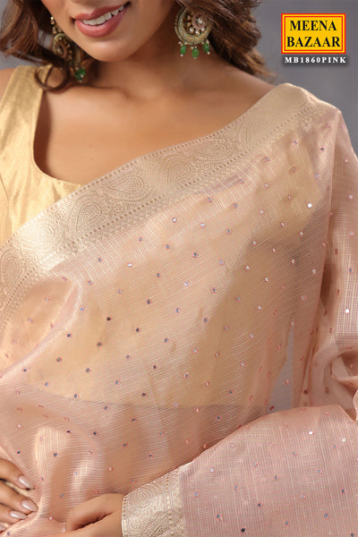 Pink Cotton Tissue Woven Saree