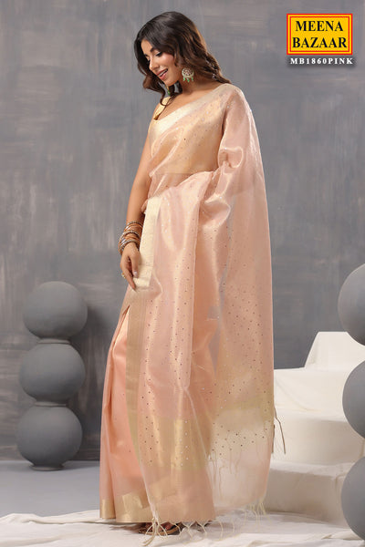 Pink Cotton Tissue Woven Saree