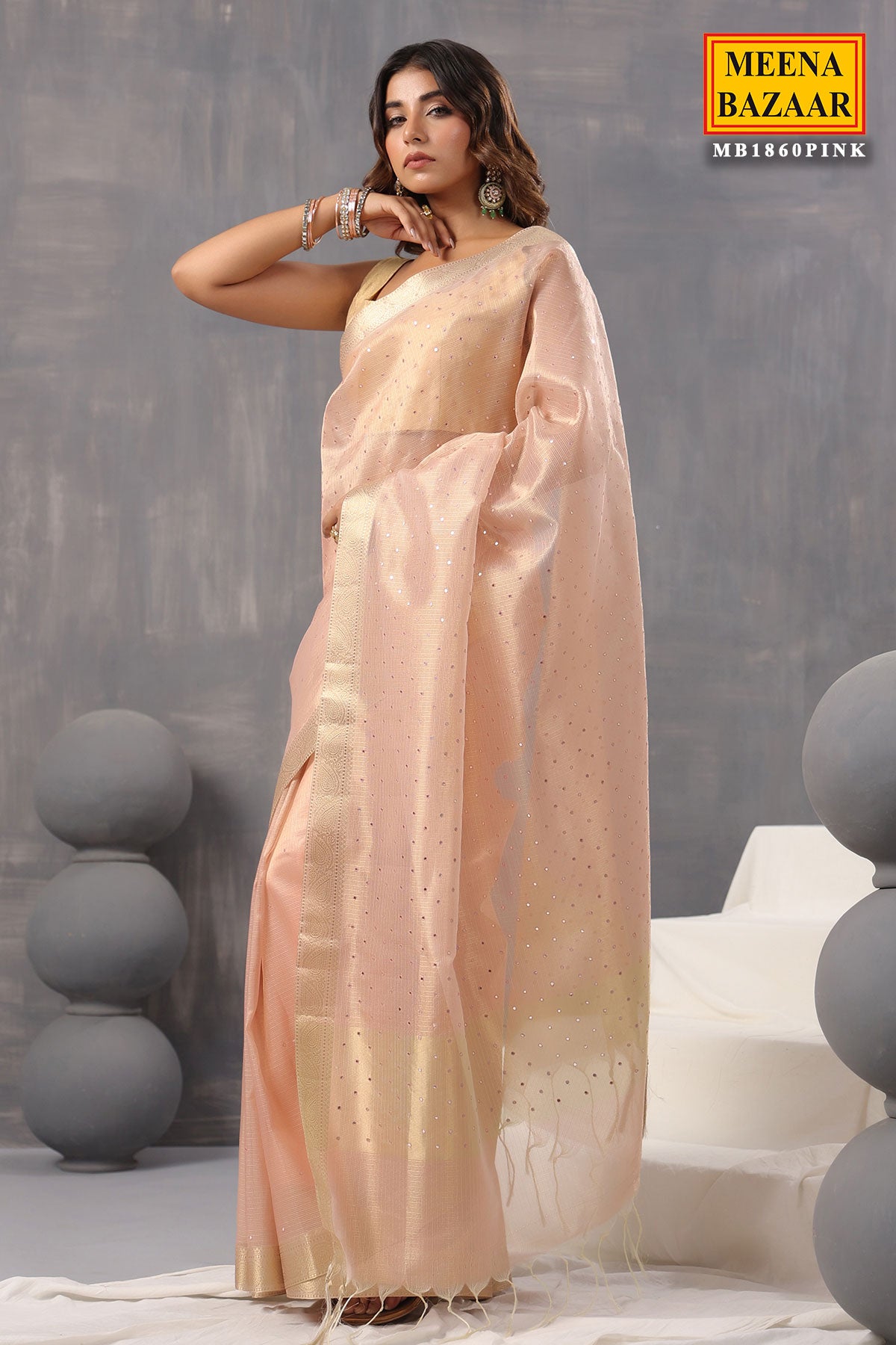 Pink Cotton Tissue Woven Saree