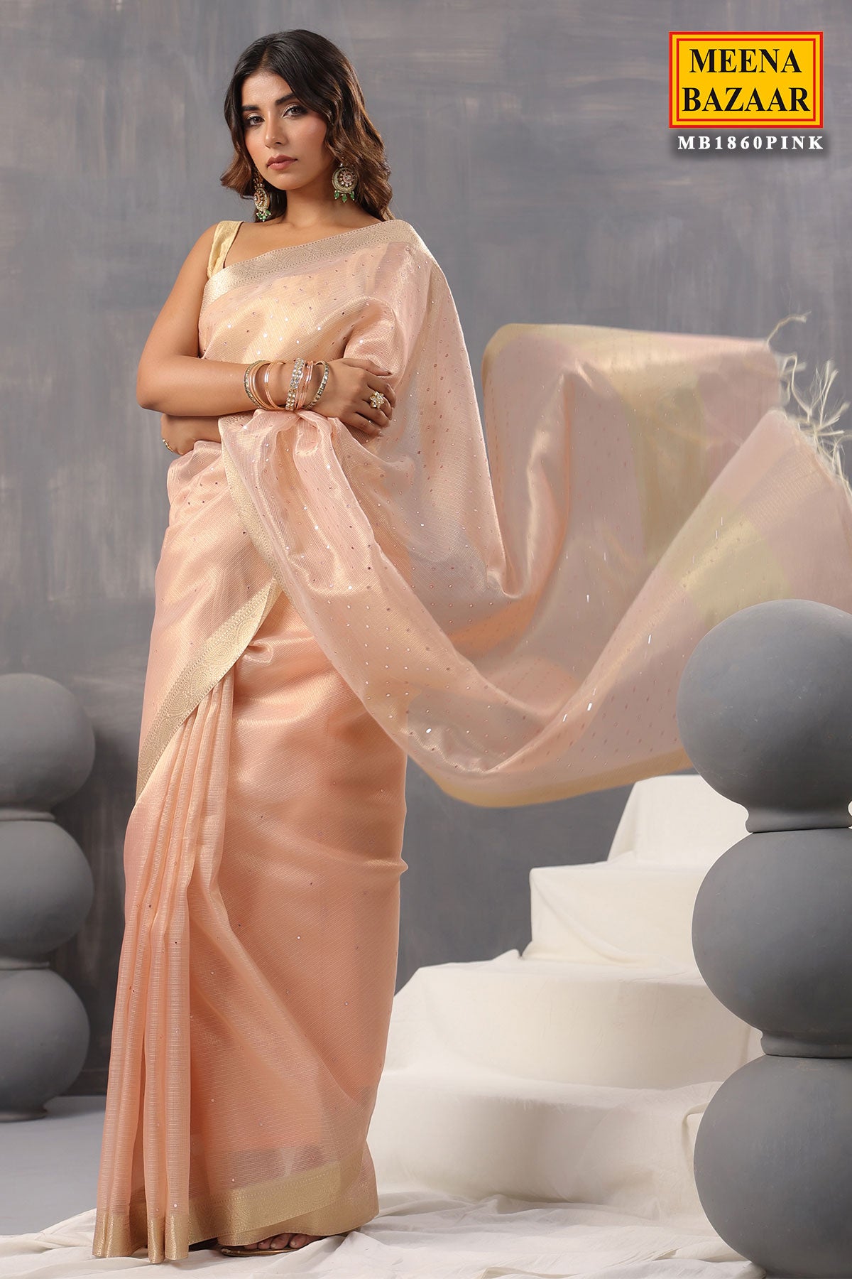 Pink Cotton Tissue Woven Saree