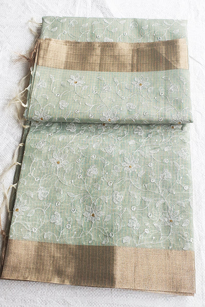 Sea Green Cotton Tissue Woven Saree