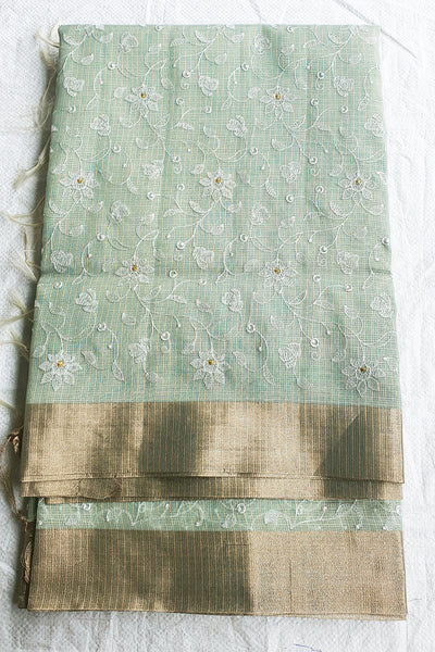 Sea Green Cotton Tissue Woven Saree