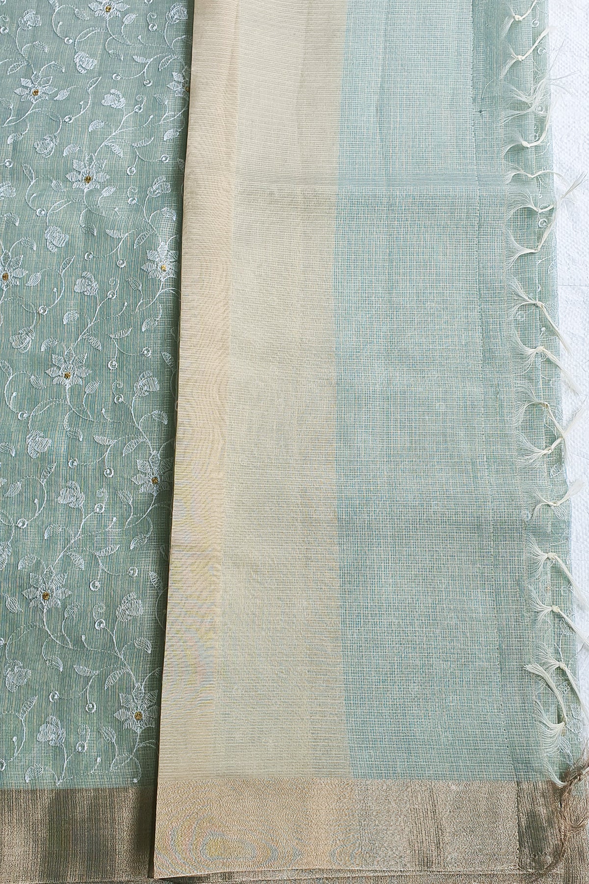 Sea Green Cotton Tissue Woven Saree